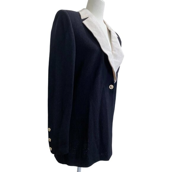 St. John Santana Knit Evening Blazer Cardigan - Removable Collar - Black Size 10 - Picture 3 of 9